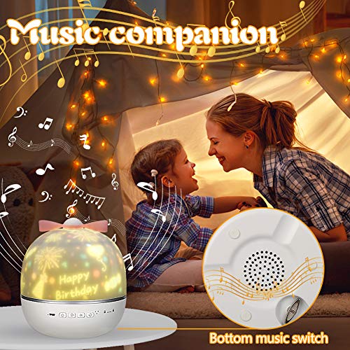 Lámpara Proyector Estrellas, 360° Rotación Músic Lampara con 6 Películas de Proyección, Proyector Bebe Lampara Bebe Romántica luz de la Noche Para BeBés Dormitorio Sala