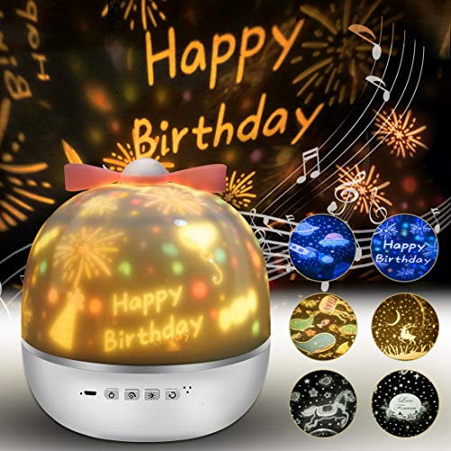 Lámpara Proyector Estrellas, 360° Rotación Músic Lampara con 6 Películas de Proyección, Proyector Bebe Lampara Bebe Romántica luz de la Noche Para BeBés Dormitorio Sala