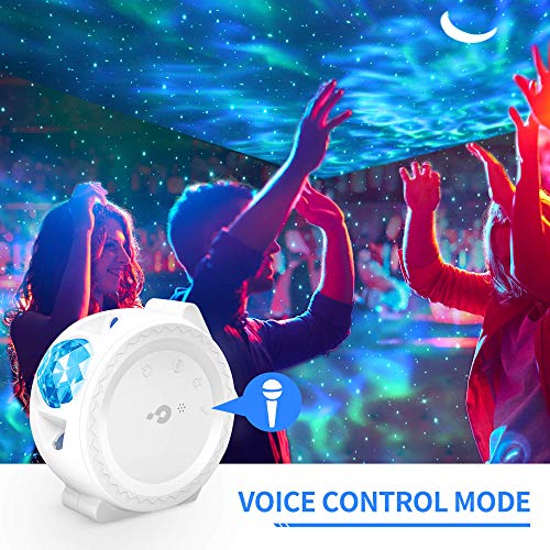 Lámpara Proyector Estrellas Bebe【WIFI inteligente】 Luz LED Nocturna con Agua Ola,LED Luna,Control Tactil o Por Voz Temporizador para Niños Adultos Halloween Acción Gracias Navidad Cumpleaños