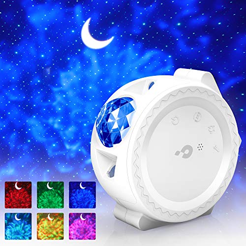 Lámpara Proyector Estrellas Bebe【WIFI inteligente】 Luz LED Nocturna con Agua Ola,LED Luna,Control Tactil o Por Voz Temporizador para Niños Adultos Halloween Acción Gracias Navidad Cumpleaños
