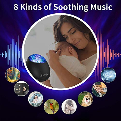 Lampara Proyector Océano Ola Bluetooth 5.0 , Lámpara Proyector Infantil Luz Nocturna con 360° Rotación y 8 Música, 8 Modos, con Control Remoto y Temporizador Proyector Noche Adultos Niños Regalo