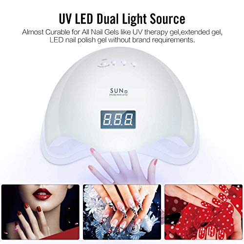 Lámpara Secador de Uñas, Rixow 48W LED/UV Lámpara Temporizador Profesional de Gel para Manicura y Pedicura con Sensor, Gran Espacio Interior Panel Extraíble 3 Modos, Blanco