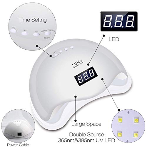 Lámpara Secador de Uñas, Rixow 48W LED/UV Lámpara Temporizador Profesional de Gel para Manicura y Pedicura con Sensor, Gran Espacio Interior Panel Extraíble 3 Modos, Blanco