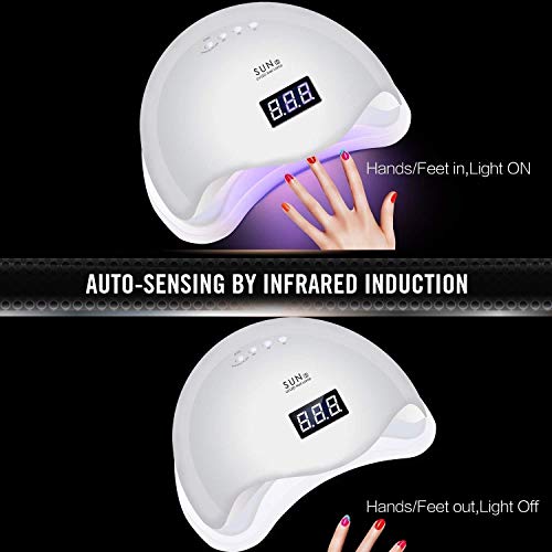 Lámpara Secador de Uñas, Rixow 48W LED/UV Lámpara Temporizador Profesional de Gel para Manicura y Pedicura con Sensor, Gran Espacio Interior Panel Extraíble 3 Modos, Blanco