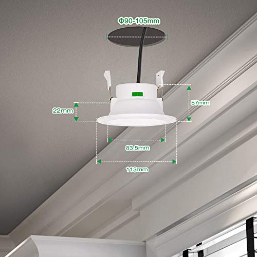 Lamparas de Techo Empotradas Focos de Plafon LED 10W Compatible con Interruptor Regulable Luz Calida y Fria Ajustable 220V-240V Diámetro de Agujero 90-105MM Lot de 6 de Enuotek