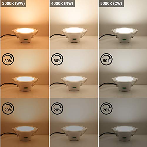 Lamparas de Techo Empotradas Focos de Plafon LED 10W Compatible con Interruptor Regulable Luz Calida y Fria Ajustable 220V-240V Diámetro de Agujero 90-105MM Lot de 6 de Enuotek