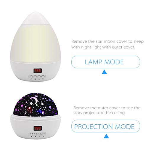 Lámparas Proyector Infantiles, Proyector Estrella de Rotación 360 ​​° con 4 bombillas LED, 5-955 Minutos Temporizador de Apagado Automático Luz Estrella con Correa Colgante Regalo para bebés y niños