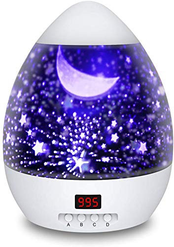 Lámparas Proyector Infantiles, Proyector Estrella de Rotación 360 ​​° con 4 bombillas LED, 5-955 Minutos Temporizador de Apagado Automático Luz Estrella con Correa Colgante Regalo para bebés y niños