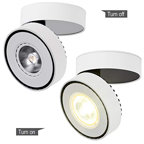 LANBOS 12W Lámpara de techo LED,Foco LED para techo y pared, Focos para el techo,Lámpara de pared,Luz de techo led,Plafón con Focos,Orientable, IP20, 10X6CM (blanco+Blanco Neutra)