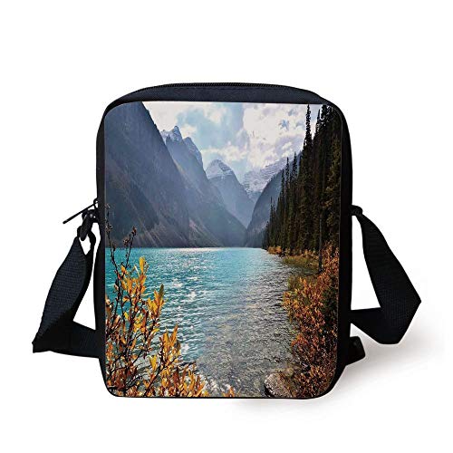 Landscape,Lake Louise Banff National Park Canada Mountains Autumn Plants,Light Blue and Earth Yellow Print Kids Crossbody Messenger Bag Purse