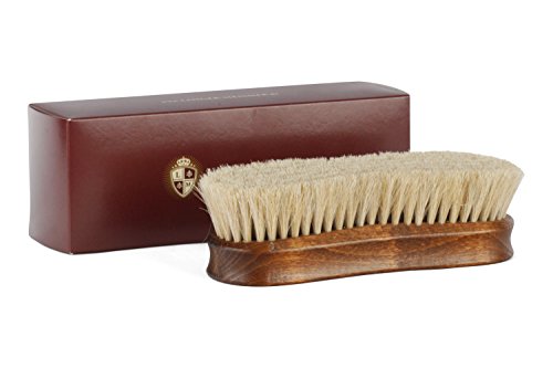 Langer & Messmer cepillo de zapatos Premium fabricado con pelo de caballo blanco para abrillantar zapatos: el cepillo lustrador de primera calidad para el cuidado profesional de los zapatos