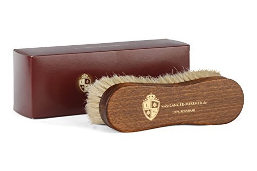 Langer & Messmer cepillo de zapatos Premium fabricado con pelo de caballo blanco para abrillantar zapatos: el cepillo lustrador de primera calidad para el cuidado profesional de los zapatos