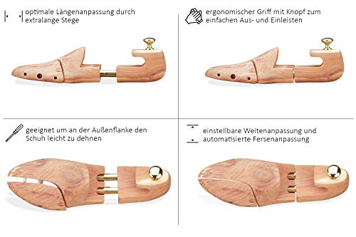 Langer & Messmer hormas para zapatos de madera de cedro (para hombre y mujer), incluye calzador pequeño de madera de cedro, perfecto para viajes tamaño 34-50, el original (38/39 EU)