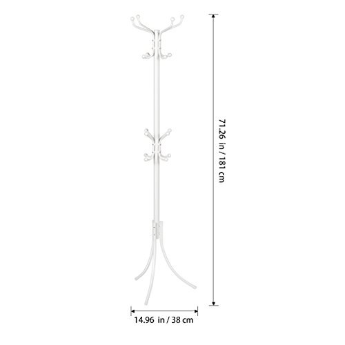 LANGRIA Perchero de Pie Metálico Tipo Árbol Acabado Elegante 16 Ganchos para Colgar Abrigos Chaquetas Accesorios para Pasillo Entrada Habitación Vestíbulo Oficina (Blanco)