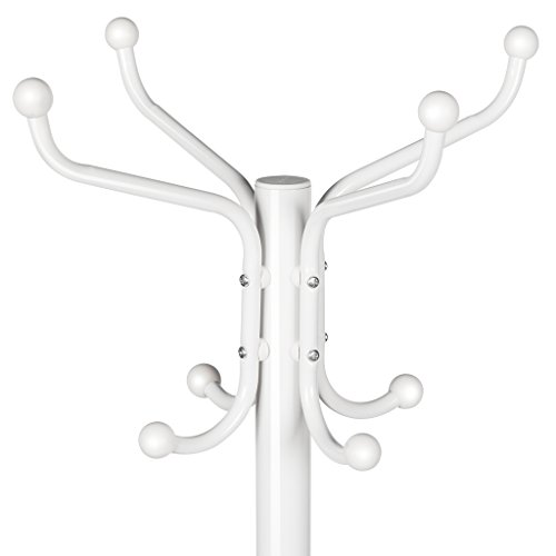 LANGRIA Perchero de Pie Metálico Tipo Árbol Acabado Elegante 16 Ganchos para Colgar Abrigos Chaquetas Accesorios para Pasillo Entrada Habitación Vestíbulo Oficina (Blanco)