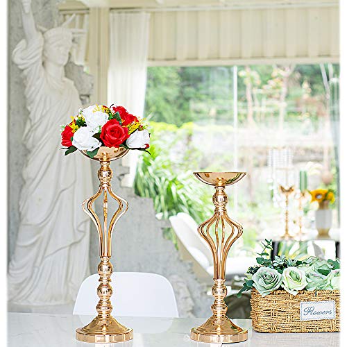 LANLONG - Jarrón de metal para boda, 2 piezas,, arreglos de flores artificiales para aniversario, ceremonia, fiesta, cumpleaños, evento, pasillo, decoración del hogar, Dorado 2XL