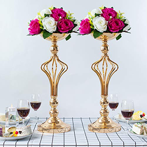 LANLONG - Jarrón de metal para boda, 2 piezas,, arreglos de flores artificiales para aniversario, ceremonia, fiesta, cumpleaños, evento, pasillo, decoración del hogar, Dorado 2XL