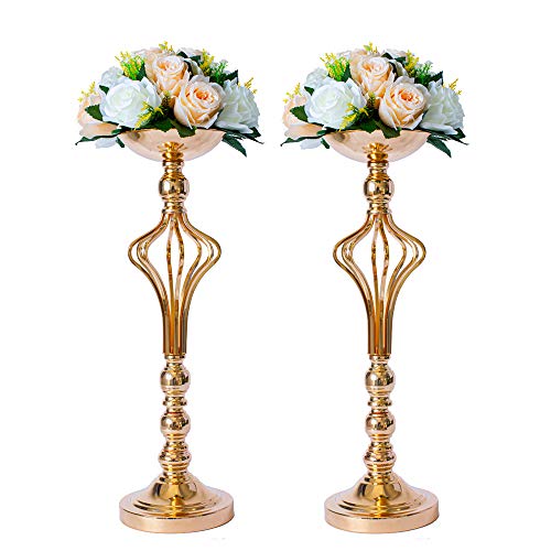 LANLONG - Jarrón de metal para boda, 2 piezas,, arreglos de flores artificiales para aniversario, ceremonia, fiesta, cumpleaños, evento, pasillo, decoración del hogar, Dorado 2XL