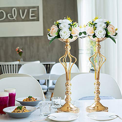 LANLONG - Jarrón de metal para boda, 2 piezas,, arreglos de flores artificiales para aniversario, ceremonia, fiesta, cumpleaños, evento, pasillo, decoración del hogar, Dorado 2XL