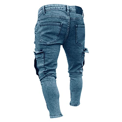 LANSKIRT_Pantalones de Deporte Hombre Multibolsillos Jeans de Mezclilla de Bolsillo con Cremallera de Moda para Hombres Pantalones de Chandal Ropa de Otoño Invierno