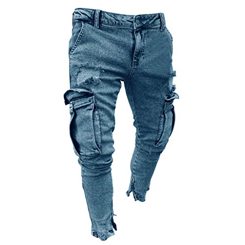 LANSKIRT_Pantalones de Deporte Hombre Multibolsillos Jeans de Mezclilla de Bolsillo con Cremallera de Moda para Hombres Pantalones de Chandal Ropa de Otoño Invierno