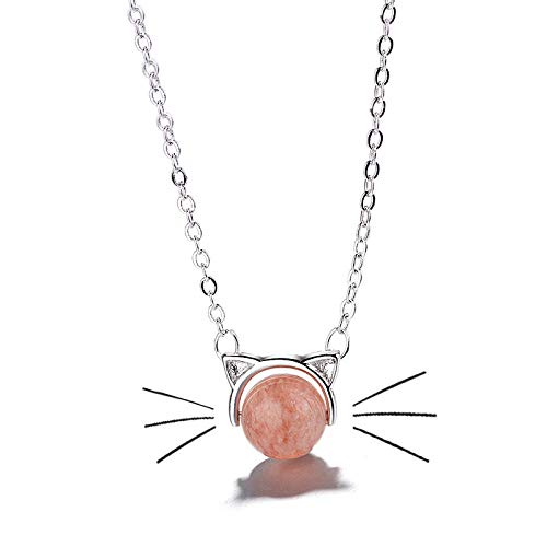 LAOGEFJ Collar Dulce Gato Lindo Cadena De Clavícula De Cristal De Fresa Truco Femenino Flor De Durazno Collar De Cristal Regalo De Temperamento De Moda Corta