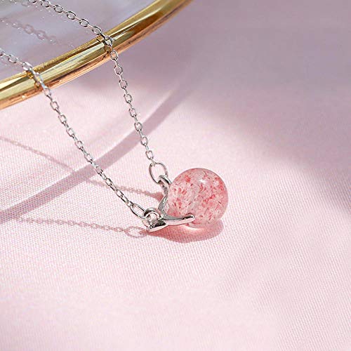 LAOGEFJ Collar Dulce Gato Lindo Cadena De Clavícula De Cristal De Fresa Truco Femenino Flor De Durazno Collar De Cristal Regalo De Temperamento De Moda Corta