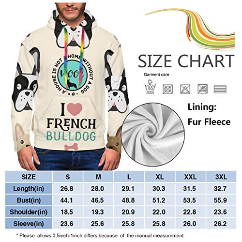 LAOLUCKY I Love French Bulldog - Sudadera con capucha 3D para hombre, con bolsillos grandes Negro Negro ( M