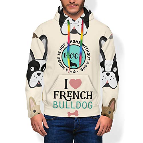 LAOLUCKY I Love French Bulldog - Sudadera con capucha 3D para hombre, con bolsillos grandes Negro Negro ( M