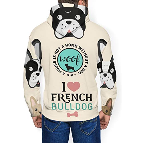 LAOLUCKY I Love French Bulldog - Sudadera con capucha 3D para hombre, con bolsillos grandes Negro Negro ( M