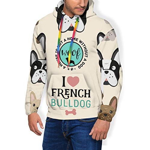 LAOLUCKY I Love French Bulldog - Sudadera con capucha 3D para hombre, con bolsillos grandes Negro Negro ( M