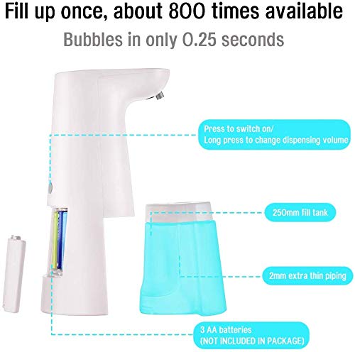 LAOPAO Dispensadores de Jabón, Sensor Dispensador de Jabón Automático Espuma Dispensador Espuma sin Contacto Dispensador de Manos 240ml para Baño Cocina