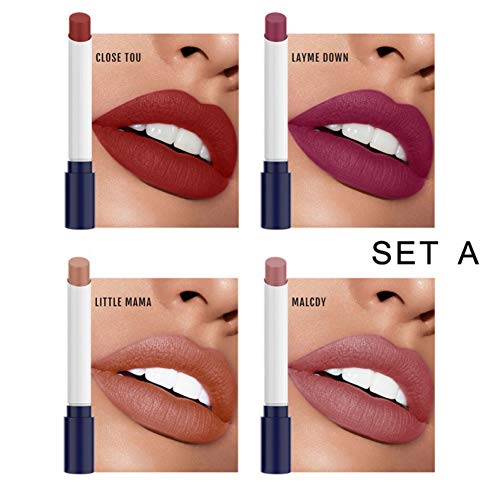 Lápiz labial mate Onkessy 4 piezas Tubo de tabaco Kit de lápiz labial Hidratante Suave y duradero Colorfast Lipstick Set adecuado como regalo para esposa y novia