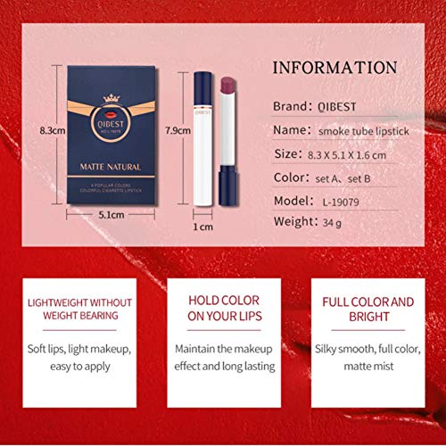 Lápiz labial mate Onkessy 4 piezas Tubo de tabaco Kit de lápiz labial Hidratante Suave y duradero Colorfast Lipstick Set adecuado como regalo para esposa y novia