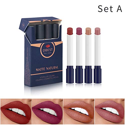 Lápiz labial mate Onkessy 4 piezas Tubo de tabaco Kit de lápiz labial Hidratante Suave y duradero Colorfast Lipstick Set adecuado como regalo para esposa y novia