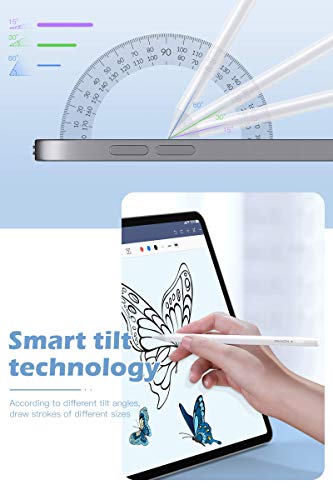 Lápiz Para Pantalla Táctil, 1.0mm Lápiz para ipad 2018/2019/2020, Lápiz Stylus de Rechazo de Palma Lápiz, Stylus Pen con 2 Tapas Ultrafinas, Lapiz Táctil con Función Detección de Inclinación, Blanco