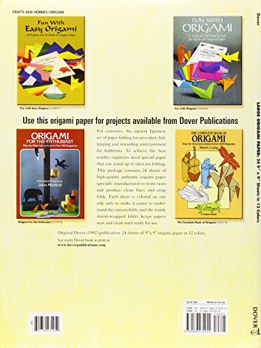 Large Origami Paper: 24 9" x 9" Sheets in 12 Colours (Dover Origami Papercraft)