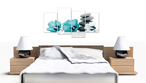 Large Teal Flower Floral Canvas Wall Art Pictures 130cm Set XL 4072 by Wallfillers