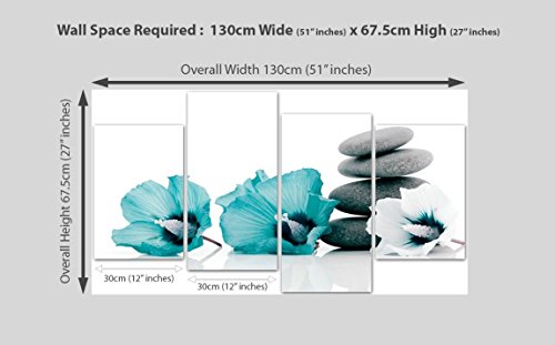 Large Teal Flower Floral Canvas Wall Art Pictures 130cm Set XL 4072 by Wallfillers