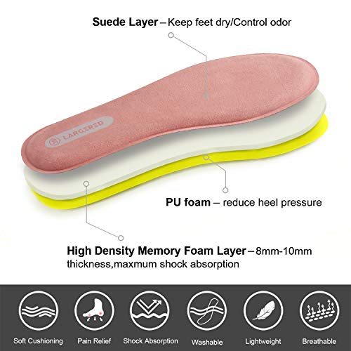 LARGERED Plantillas Memory Foam para Zapatos de Mujer y Hombre,Plantillas Aautoadhesivas Cómodas y Flexibles,para Trabajo, Deportes,Caminar,Senderismo y Anti-fatiga