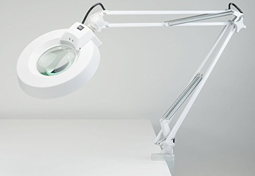Laron S3201 - Lámpara de mesa con lupa para manicura (aumento de 8 dioptrías, diámetro del vidrio 12 cm)