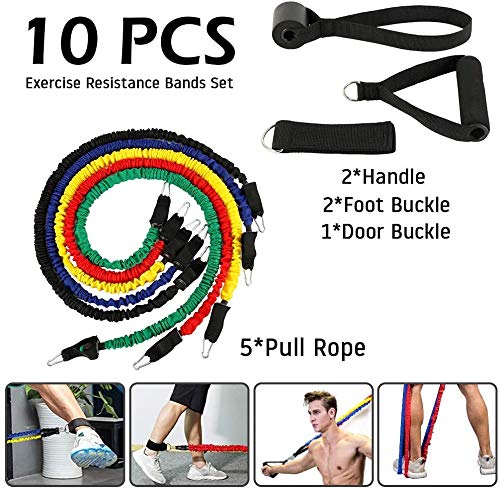 Las Bandas De Resistencia Serie De Ejercicios, Bandas De Resistencia De La Aptitud Con Las Manijas, Puertas De Anclaje Y Correas Del Tobillo Para Hombres Mujeres Inicio Yoga Pilates Gimnasio 10Pcs