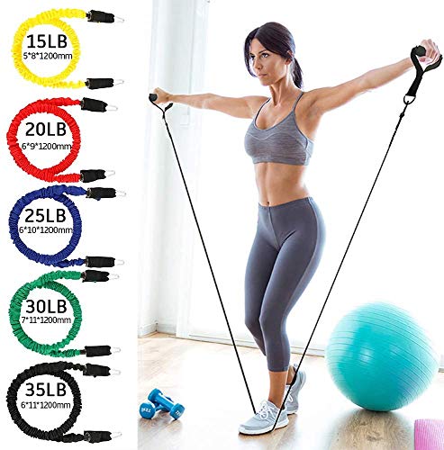 Las Bandas De Resistencia Serie De Ejercicios, Bandas De Resistencia De La Aptitud Con Las Manijas, Puertas De Anclaje Y Correas Del Tobillo Para Hombres Mujeres Inicio Yoga Pilates Gimnasio 10Pcs