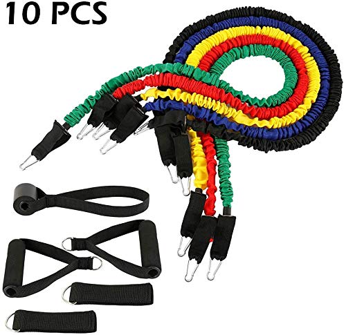 Las Bandas De Resistencia Serie De Ejercicios, Bandas De Resistencia De La Aptitud Con Las Manijas, Puertas De Anclaje Y Correas Del Tobillo Para Hombres Mujeres Inicio Yoga Pilates Gimnasio 10Pcs