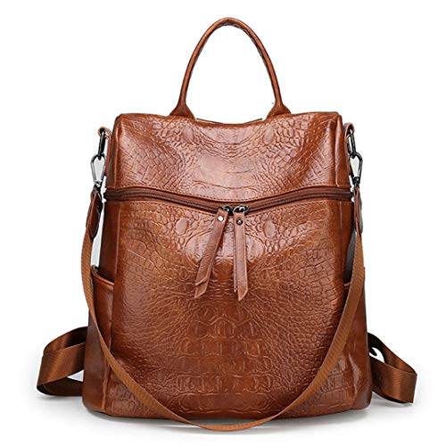 Las Mujeres multifunción Cuero cocodrilo Bolsos Hombro Adolescente Niñas Mochilas Escolares Vintage Black