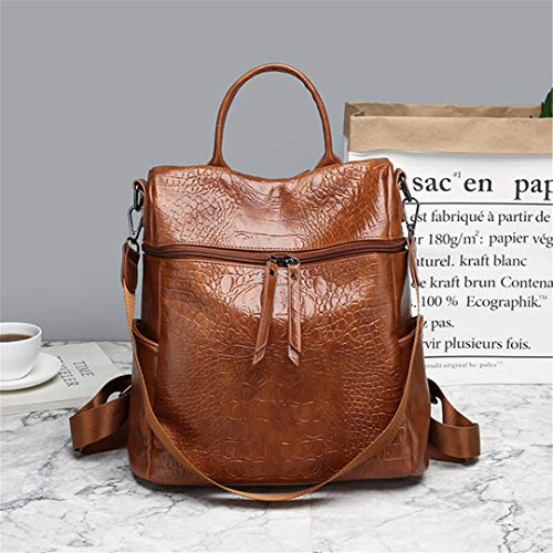 Las Mujeres multifunción Cuero cocodrilo Bolsos Hombro Adolescente Niñas Mochilas Escolares Vintage Black