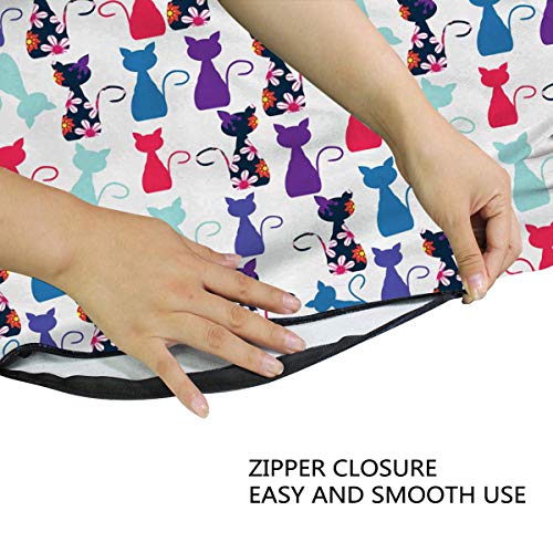 LASINSU Funda De Edredón,Animales bebé Gato en Colores con Estampado de patrón de Gatitos Divertidos Flores，3 Pcs Ropa de Cama Funda Nórdica Sábana Bajera (140 * 200CM)