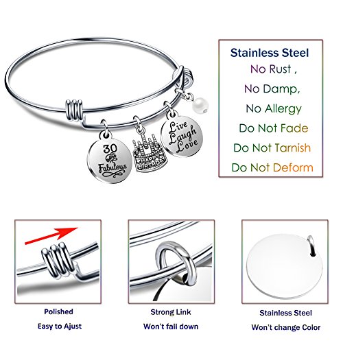 lauhonmin - Pulsera de regalo de cumpleaños para ella (13, 18, 21, 30, 40, 50, 60 y 30 años)