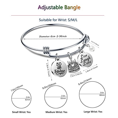 lauhonmin - Pulsera de regalo de cumpleaños para ella (13, 18, 21, 30, 40, 50, 60 y 30 años)