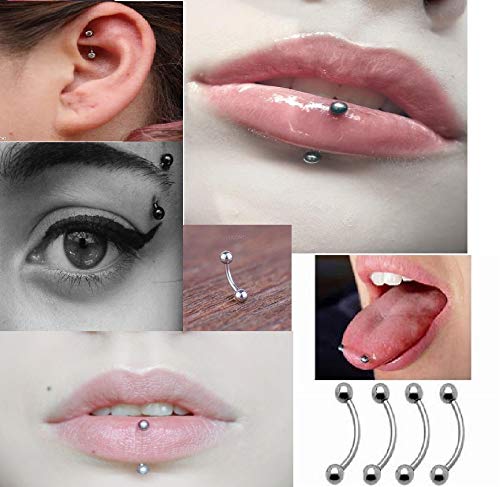 LAURITAMI 20pcs Pack de Piercing Labio Nariz Ombligo Lengua Industrial Ceja Oreja Helix Tragus Perno Aros Plata Barbell Acero Inoxidable 14G 16G Anillos Pendientes Cuerpo Joyas